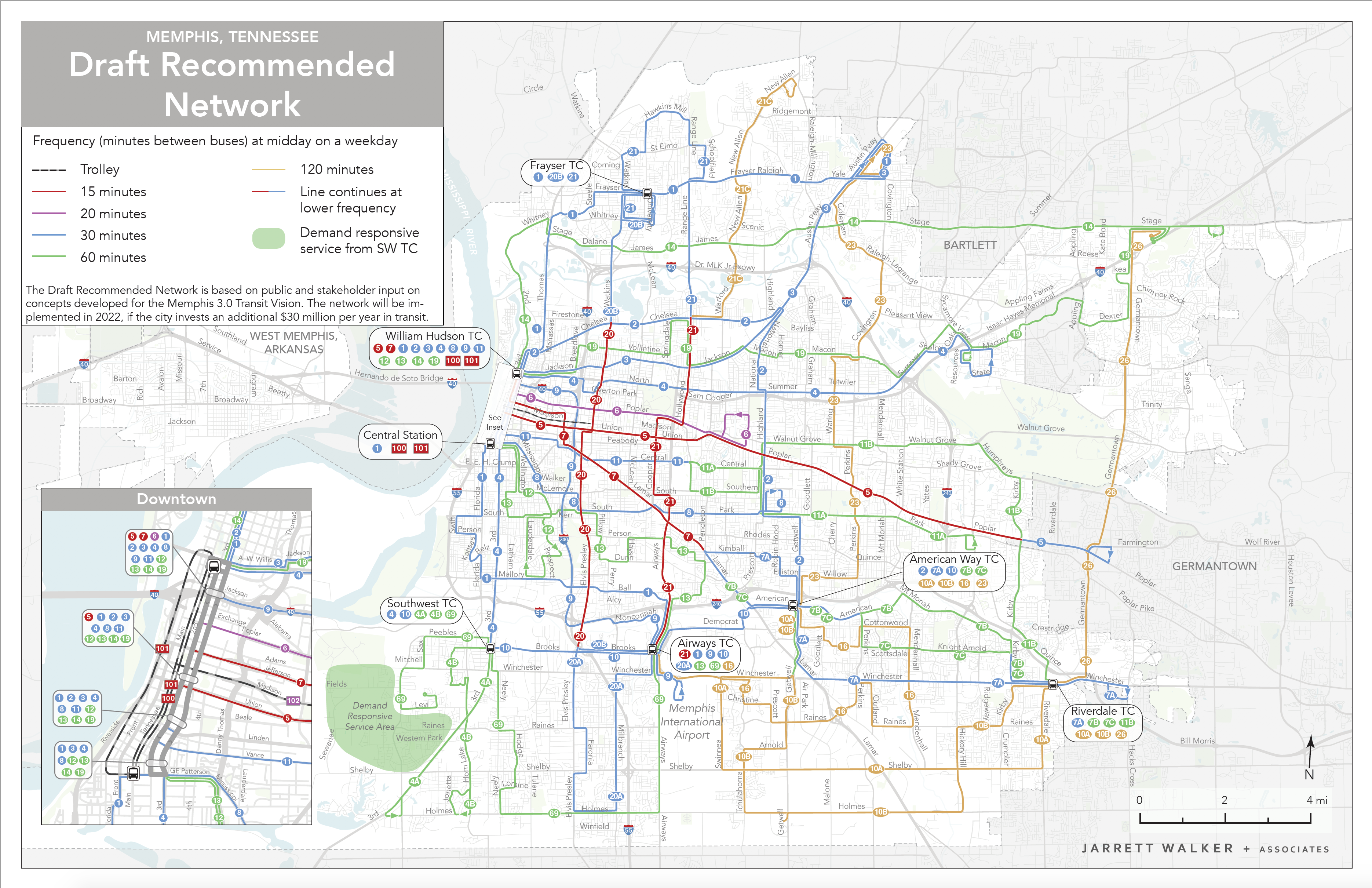 Image of draft recommended transit map in the City of Memphis